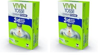 Vivin Tosse Complete Pocket 14 bustine. Sciroppo per mal di gola, tosse secca e grassa a base di estratti vegetali. Protegge e promuove l'idratazione della mucosa faringea. Senza Glutine.