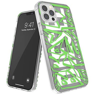 Diesel Zaprojektowane dla iPhone 12 / iPhone 12 Pro 6.1 Case, przezroczyste etui na zatrzask, odporne na wstrząsy, przetestowane w przypadku upadku z zaokrąglonymi krawędziami, czarny/zielony