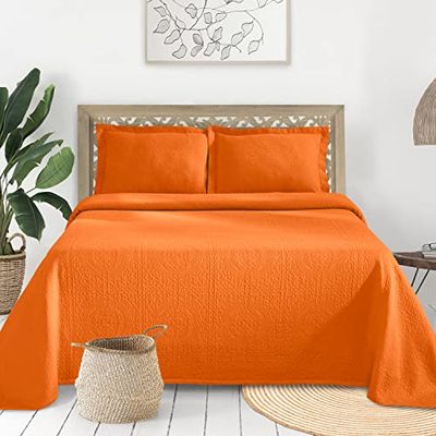 Spreiset, katoen, fleur de lis, warme deken, beddengoed voor alle seizoenen, slaapkamerdecoratie, decoratieve boho medaillon-sprei, inclusief 1 sprei, 1 kussensloop, twin, mandarijn