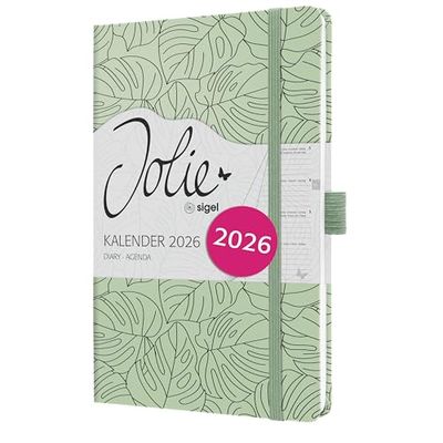 SIGEL J6353 Weekly planner Jolie 2026-1 year - approx. A5 - Green Monstera - 2 pages = 1 week - hardcover - 80 gsm - light green/black - 174 p. - FSC-certified