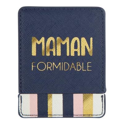 DRAEGER PARIS 1886 - Miroir de Poche Maman Formidable avec Étui Bleu - Compact et Protecteur, Format Carré 9x7cm - idée Cadeau Anniversaire, Noël, Fête des Mères - Accessoire Féminin et Élégant
