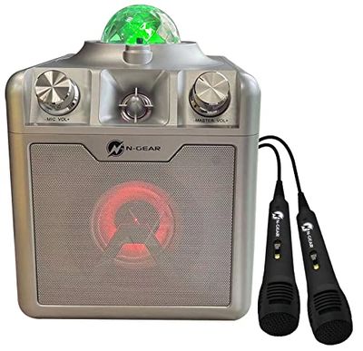 N-Gear Disco Star 710 - Scatola musicale per bambini e karaoke, con sfera da discoteca e laser, 50 Watt, con luce da festa e microfono per karaoke, colore argento