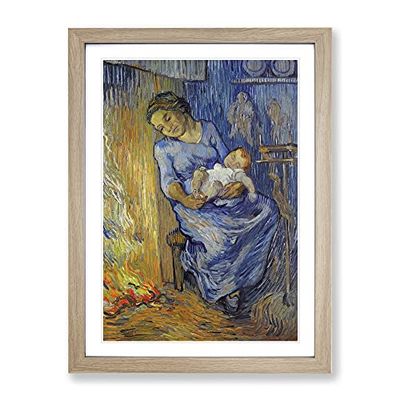 Mother With Child By Vincent Van Gogh Classic Painting Framed Wall Art Print, Ready to Hang Picture for Living Room Bedroom Home Office Décor, Oak A3 (34 x 46 cm)