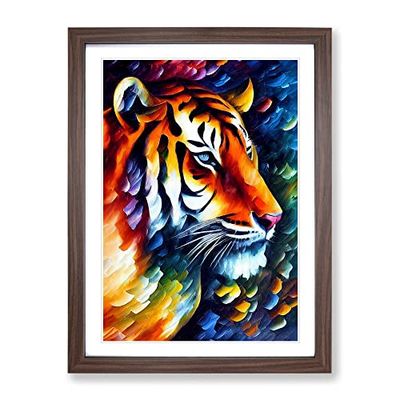 Tiger Portrait No.3 Framed Print for Living Room Bedroom Home Office Décor, Wall Art Picture Ready to Hang, Walnut A4 Frame (34 x 25 cm)