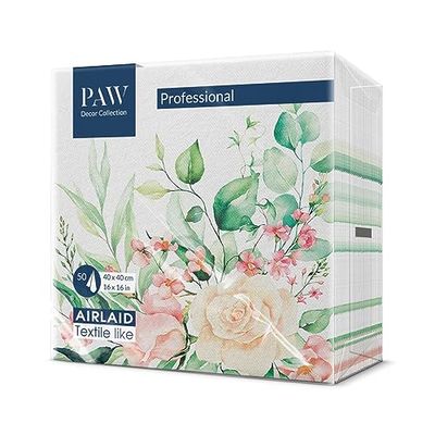 PAW – servetter av Airlaid – tygliknande (40 x 40 cm) I 50 stycken I perfekt för bröllop, dop, nattvardsgång, födelsedag I tygservetter – blommor, rosor I färg: blommiga ögonblick