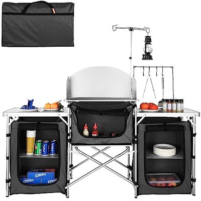 VBENLEM Table de camping en acier avec 3 sacs zippés - 2 tables latérales - Noir