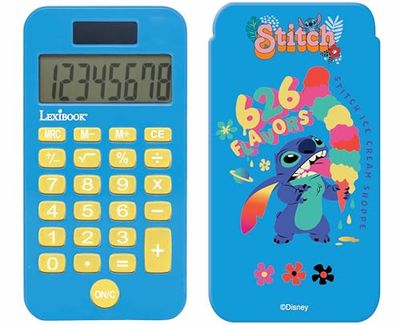 Lexibook, Disney Stitch, Fickräknare med skyddsfodral, konventionella och avancerade räknarfunktioner, batteri- och soldriven, blå, C45D