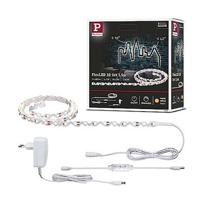 Paulmann 78961 Strip LED FlexLED 3D, conjunto básico de 1,5 m incl. 1 x 5 W, ajustável, tira de luz, branco, fita de luz, plástico, fita de LED 3000 K