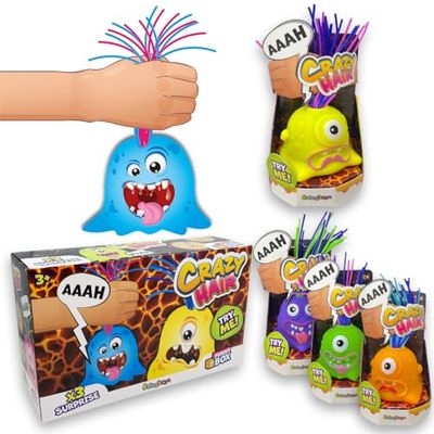 sbabam Funny Box Crazy Hair, Juegos para niños de quiosco, Pack de 3 Unidades, Monstruos de Juguete para niños con Cabello Colorido emiten Sonidos Graciosos, Monstruos para Regalo de niño con Pilas