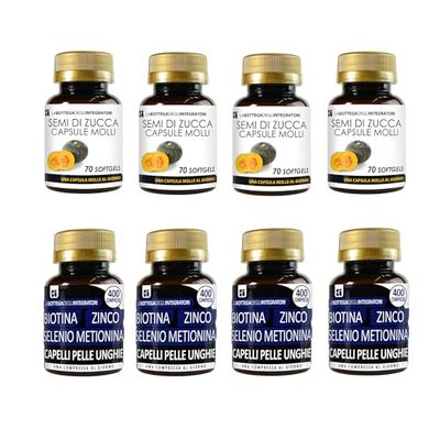 Semi di Zucca 280 Softgels con Olio Spremuto ricco in Omega 3, 6, 9 + Biotina Zinco Selenio Metionina 1600 Compresse Capelli Pelle Unghie