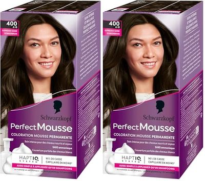 Schwarzkopf - Perfect Mousse - Coloration Cheveux - Mousse Permanente sans Ammoniaque - Masque Soin 96% d'ingrédients d'origine naturelle - Expresso Givré 400 (Lot de 2)