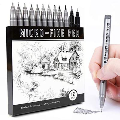 LuluPlus Fineliner Markers Tip Size, Writing Note Taking, 12 pcs Calligraphy Pens, Drawing Pens, 12 Piece Assortment