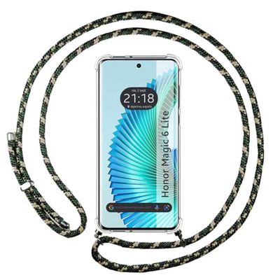 Transparent hängande fodral för Huawei Honor Magic 6 Lite 5G med dragsko grön/guld