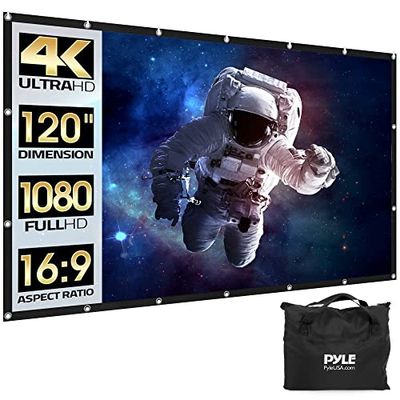 Pyle Projectiescherm, draagbaar, opvouwbaar, 120 inch, 16:9 HD, 4K, licht, voor binnen en buiten, kreukvrij, voor thuisbioscoop, feest, kantoor, klaslokaal
