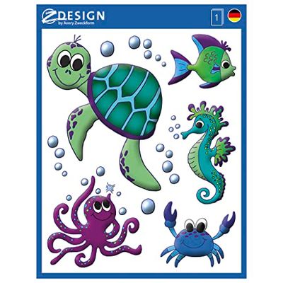 AVERY Zweckform 54994 Sticker mural pour fenêtre Motif monde marin (10 autocollants pour fenêtre, film de fenêtre) Multicolore