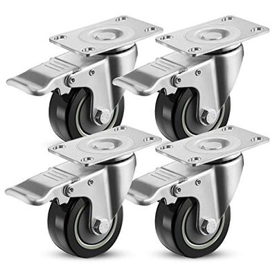 COOCHEER 4Pcs Roulette Pivotante avec Frein 75 mm, Roulettes pour Meubles avec Capacité de 400kg, Noir