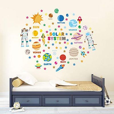 WALPLUS Pegatinas educativas de Pared de Aventura del Sistema Solar, Vinilo, Multicolor, 23.5 x 35 x 3 cm