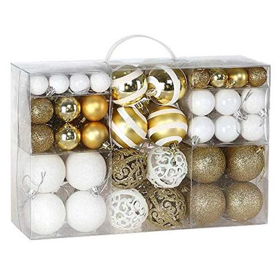 Bakaji Pack of 100 Christmas Baubles Diameter 3/4/6 cm Decorations and Decorations for Christmas Tree (White Gold)