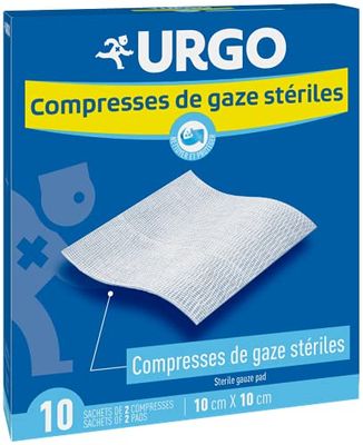 Urgo - Compresses de gaze stériles - Absorption - Boîte de 10 sachets de 2 compresses - 10cm x 10cm