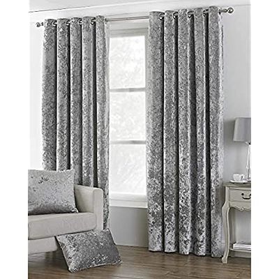 Riva Paoletti Verona Ringtop Eyelet Curtains (Pair) - Silver - Velvet Feel - Crushed Velvet Look 100% Polyester - 229cm width x 183cm drop (90" x 72" inches) - Designed in the UK