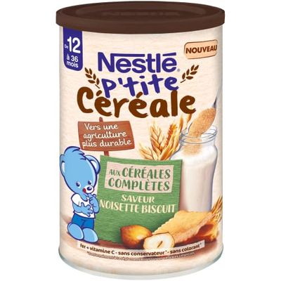 Nestlé Bébé - P'tites Céréales - saveur Noisette Biscuit - céréales complètes - dès 12 mois - 415g