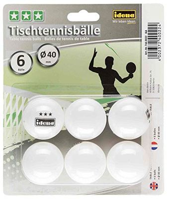 Idena 7440022 - Balles de tennis de table 6 pièces en blanc, diamètre 40 mm selon les directives de compétition de l'ITTF, qualité 3 étoiles, pour club, loisirs et hobby