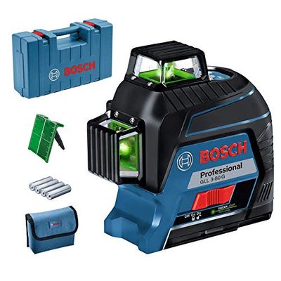 Bosch Professional Livella Laser GLL 3-80 G (Laser Verde, da Interno, Raggio d’azione: fino a 30 m, 4 Pile AA, Valigetta)