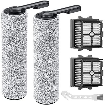 【Only S5 Combo】 Brush Roller Replacement Parts for Floor ONE S5 Combo Cordless Wet Dry Vacuum Cleaner, 2 Pack Brush Rollers and 2 Pack Vacuum HEPA Filters (Only Fit S5 Combo)