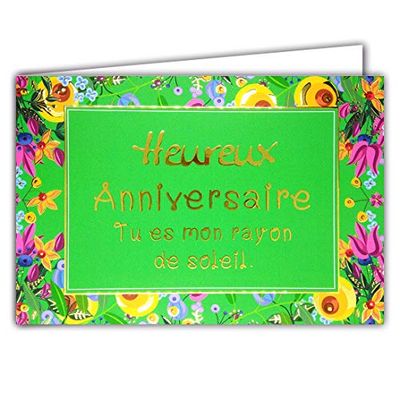 Afie 69-5135 Happy Birthday Card with Envelope Closed Size 115 x 170 mm Made in France, Horizontal, Flower, Green