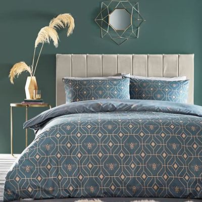 furn. Bee Deco Parure de lit Simple en Coton et Polyester Bleu français