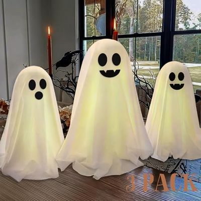 ORIENTAL CHERRY Decoración de Halloween - Decoraciones de Halloween para Interiores - Juego de 3 Manualidades de Fantasmas espeluznantes - Fantasma Aterrador para Fiestas en Interiores, hogar, Mesa,