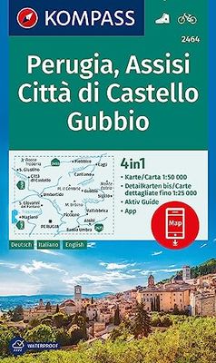 KOMPASS Wanderkarte 2464 Perugia, Assisi, Città di Castello, Gubbio 1:50.000: 4in1 Wanderkarte mit Aktiv Guide und Detailkarten inklusive Karte zur ... Verwendung in der KOMPASS-App. Fahrradfahren.