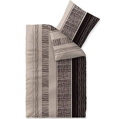 CelinaTex Touchme Flannelette Bed Linen 135 x 200 cm 2-Piece Cotton Duvet Cover Set, Bedding Set for Summer and Winter, All Year Round, Easy Care, Greta Beige Grey Black