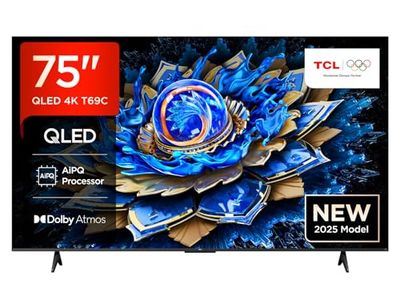 TCL 75T69C 75” QLED 4K HDR, Google TV, Smart TV (Dolby Vision & Atmos, Game Master, Motion clarity, compatibile con Google Assistant & Alexa)