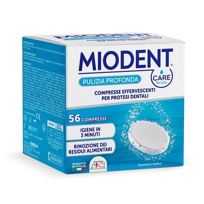 CARE for you MIODENT Tabletas efervescentes para prótesis dentales – Higiene en 3 minutos – Eliminación de residuos alimenticios – Paquete de 56 comprimidos