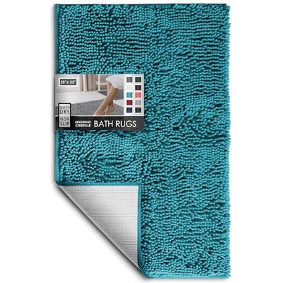 Hearth & Harbor Bathroom Rugs, Chenille Bath Mat - Machine Washable Bath Mats for Bathroom Non-Slip Backing Rubber, Quick Dry Bathroom Mat, Medium Teal