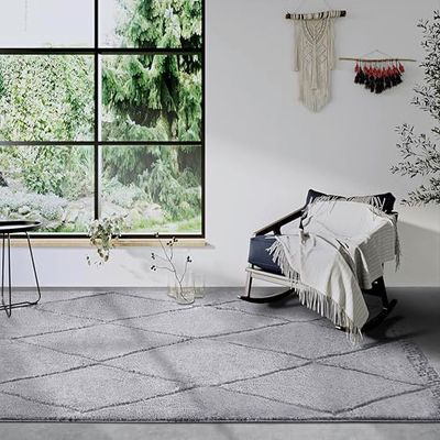 Elle Decor ation Perrotin Hoogpolig tapijt, modern woonkamertapijt, shaggy, modern patroon, wollig, zacht, boho-tapijt voor woonkamer, slaapkamer, lichtgrijs, 160 x 235 cm