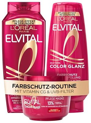 L'Oréal Paris Elvital Germany's Next Topmodel, routine per capelli colorati e spennati, set di protezione dei colori con shampoo da 300 ml, balsamo da 250 ml e maschera da 300 ml