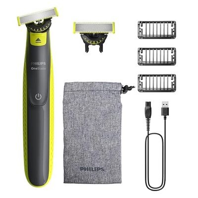 Philips OneBlade 360 Authentic Electric Beard Trimmer and Shaver, 2X 360 Blades, 3X Stubble Comb (1,3,5mm), QP2724/31