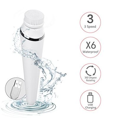 SZRYD Wodoszczelna elektryczna szczotka do czyszczenia twarzy 3 w 1 z 2 szczotkami do złuszczania + 1 wałek do masażu twarzy (ładowanie przez USB)