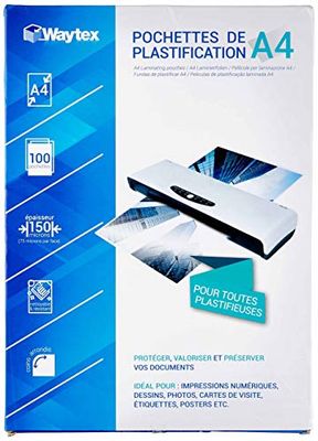 WAYTEX Confezione da 100 Fogli A4 75 Micron, Finitura Lucida, Trasparente