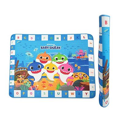 ODS - Baby Shark, speeltapijt voor kinderen, 150 x 120 cm, zachte pedagogische mat met tekeningen, alfabet, cijfers en muzieknoten, dikte 7 mm