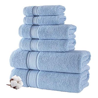 Nova Luxury Linen Lot de 6 Serviettes Turques de qualité hôtelière pour Salle de Bain (Bleu Ciel)