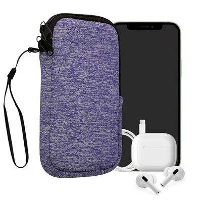 kwmobile telefoontasje universeel voor XXL - 7" smartphones - 17,7 x 8,5 cm - Hoesje met rits en polslusje -In jeansblauw/wit