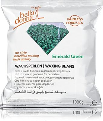 Bella Donna Perle di cera "Emerald Green" per depilazione senza strisce, zero fastidio, 1000 g, formula flessibile e cremosa