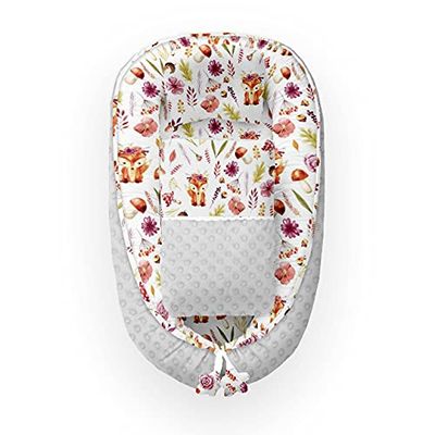Kospu babynest con cuscino e coperta per bambini, peluche in cotone e minky, imbottitura 100% silicone perline, paracolpi 90 x 70 cm