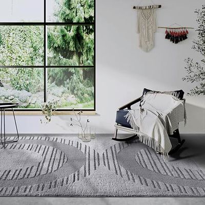 Elle Decor ation Bartoux Hoogpolig tapijt, modern woonkamertapijt, shaggy, modern patroon, wollig, zacht, boho-tapijt voor woonkamer, slaapkamer, lichtgrijs, 120 x 170 cm