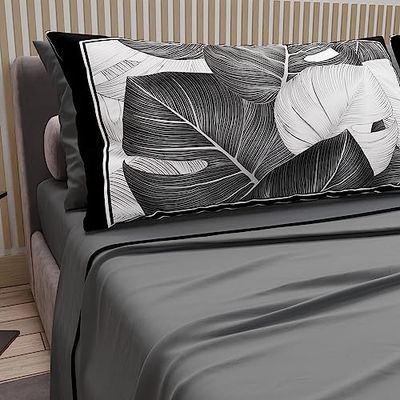 PETTI Artigiani Italiani - Cotton Sheets with Pillowcases in Digital Print, Pizza and a Half Bed Set, Dark Grey, 100% Made in Italy