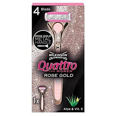 WILKINSON SWORD - Quattro For Women | Premium Metal Rose Gold | Razor Handle + 1 Blade Refill