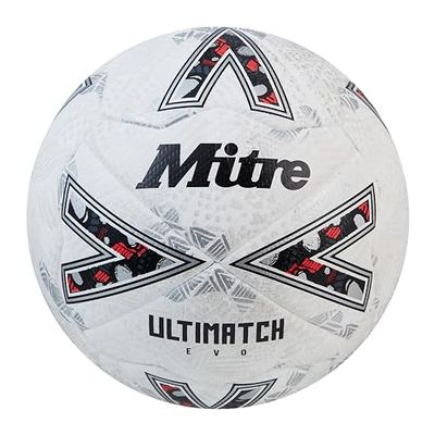 Mitre Ultimatch Pallone da calcio, controllo ottimizato, ottima durata e precisione, bianco/bianco sporco/argento Trophy, 5